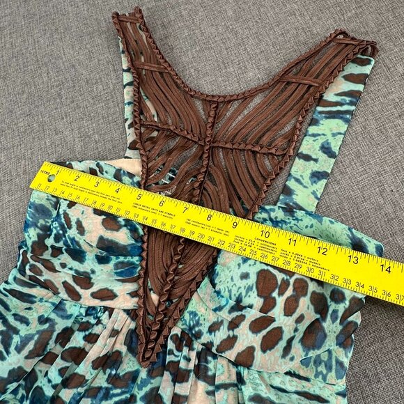 Boston Proper Halter Top Figure Flattering Animal Print Lined Padded Turquoise B - Picture 9 of 16